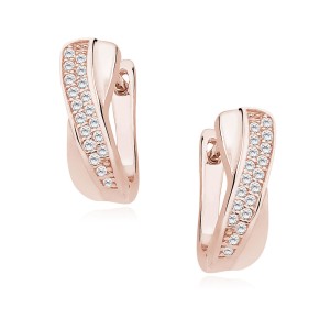 Cercei argint placati cu aur roz cu tortita cu pietre DiAmanti Z1441DERG_W-DIA (Argint 925‰ 2,7 g.)